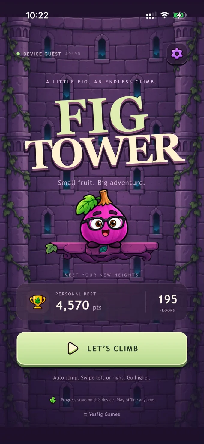 Fig standing on a platform on the Fig Tower home screen
